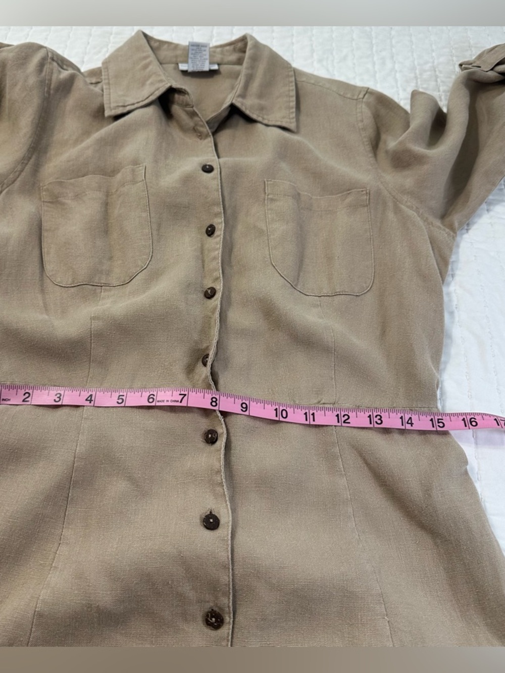 Soft Surroundings 100% Linen Tan Button-Front With Two Front Pockets Maxi Dress - Picture 11 of 14